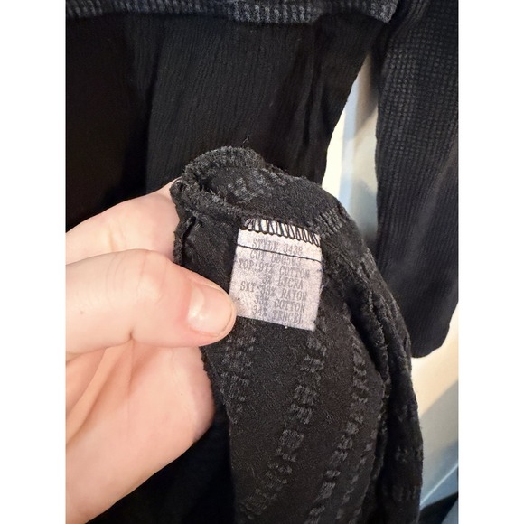 Vintage Black Multi Paneled Midi Dress Long Sleeve Scoop Neck Textured Size Larg - Picture 4 of 5